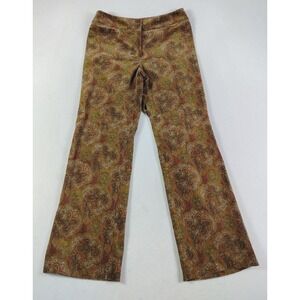 Harold's Pants Womens 10 Brown Velvet Paisley Stretch Pull On Dressy Boho Hippie